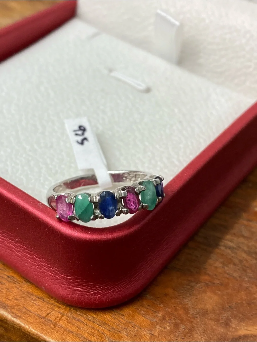 925 Sterling Silver Natural Ruby Emerald And Sapphire Ring